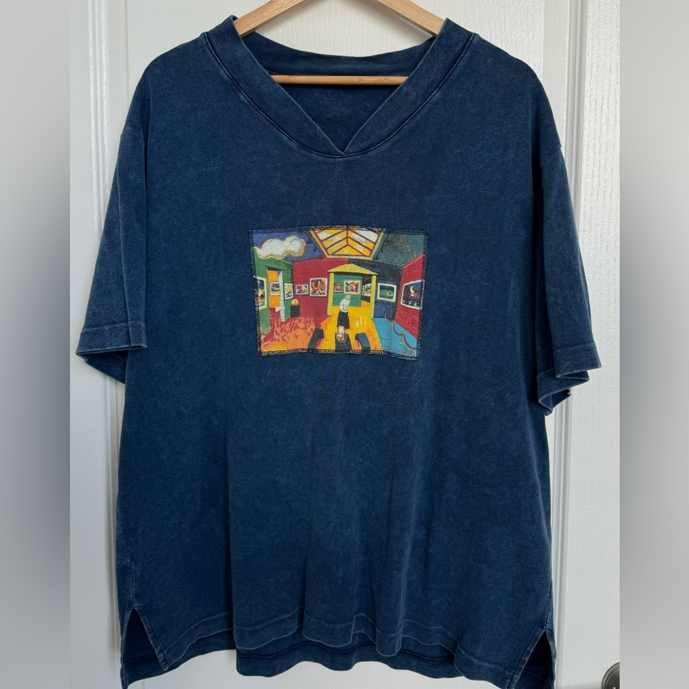 Artistic Cat tee dye in Indigo blue